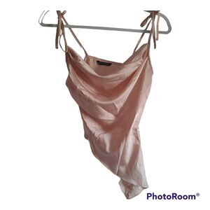 Shein Satin Asymmetrical Hem Tie Blouse Tank Top